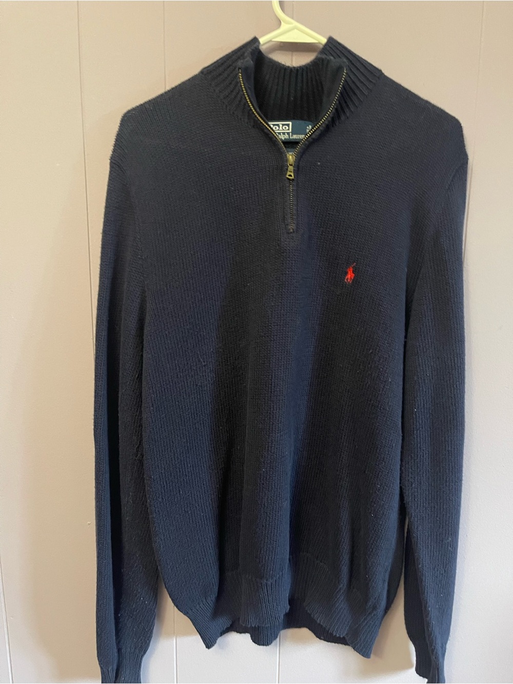 Ralph Lauren Navy Half-Zip Sweater with Red Polo Logo 100cotton